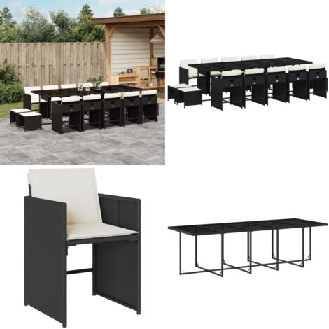Set comedor de jardín con cojines 15 pzas ratán sintético negro - Sillas de jardín - Cojines para sillas
