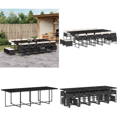 Set comedor de jardín con cojines 15 pzas ratán sintético negro - Sillas de jardín - Cojines para sillas