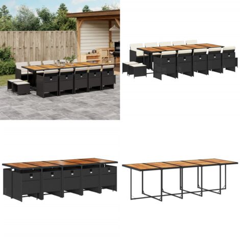 Set comedor de jardín con cojines 15 pzas ratán sintético negro - Sillas de jardín - Cojines para sillas