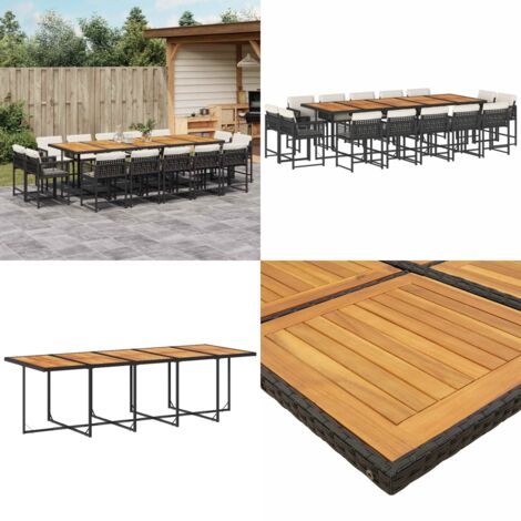 Set comedor de jardín con cojines 15 pzas ratán sintético negro - Sillas de jardín - Cojines para sillas