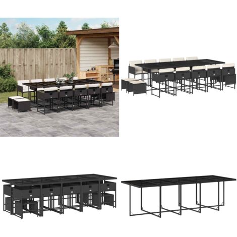 Set comedor de jardín con cojines 15 pzas ratán sintético negro - Sillas de jardín - Cojines para sillas