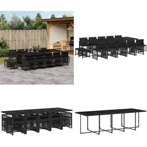 Set comedor de jardín con cojines 15 pzas ratán sintético negro - Sillas de jardín - Cojines para sillas