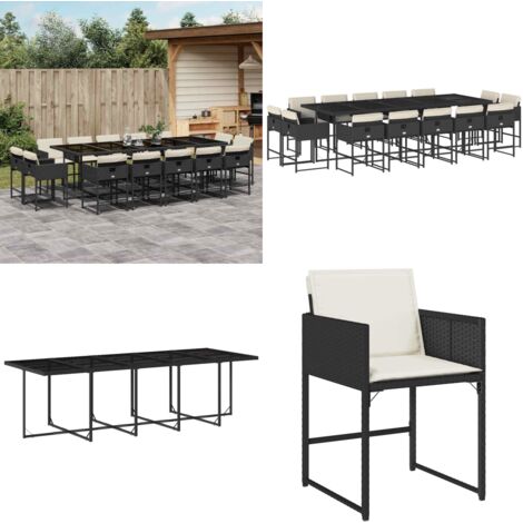 Set comedor de jardín con cojines 15 pzas ratán sintético negro - Sillas de jardín - Mesa de jardín