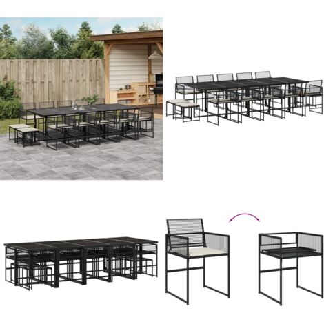 Set comedor de jardín con cojines 15 pzas ratán sintético negro - Sillas de jardín - Mesa de jardín