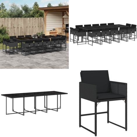 Set comedor de jardín con cojines 15 pzas ratán sintético negro - Sillas de jardín - Mesa de jardín