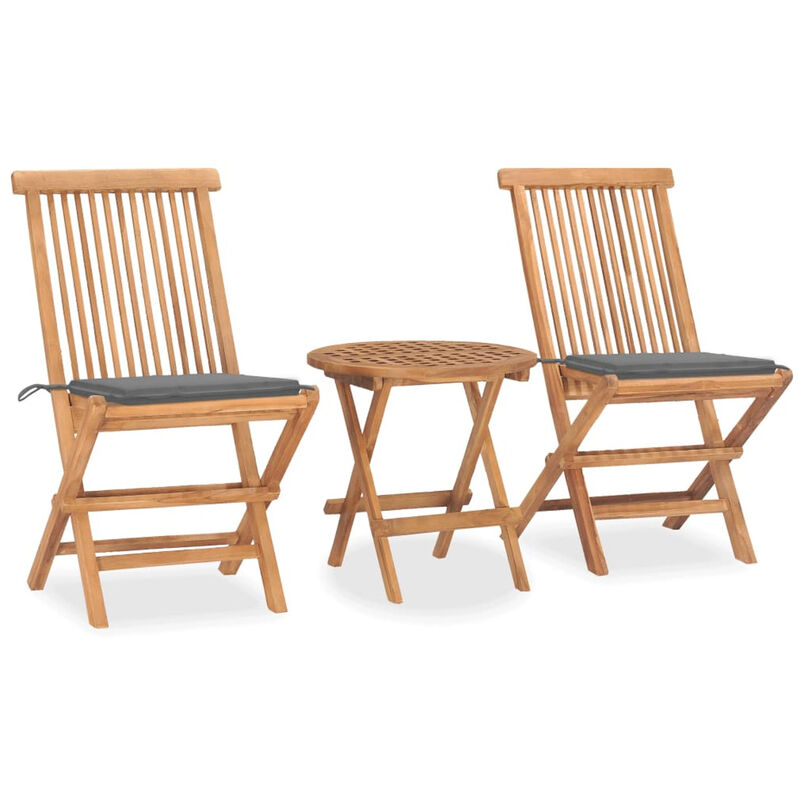 

Set comedor de jardin plegable 3 piezas madera de teca cojines