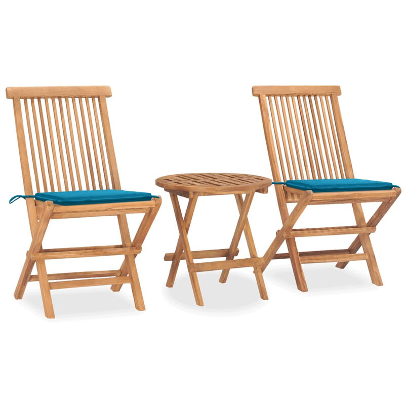 

Set comedor de jardin plegable 3 piezas madera de teca cojines