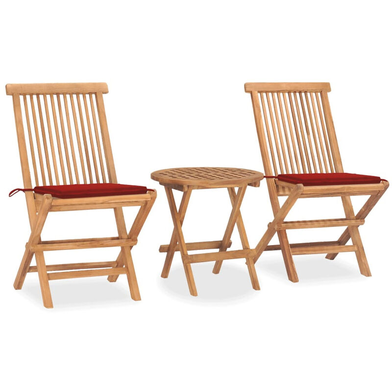 

Set comedor de jardin plegable 3 piezas madera de teca cojines