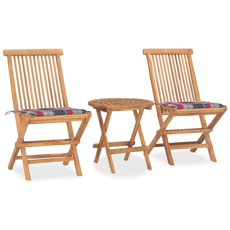

Set comedor de jardin plegable 3 piezas madera de teca cojines