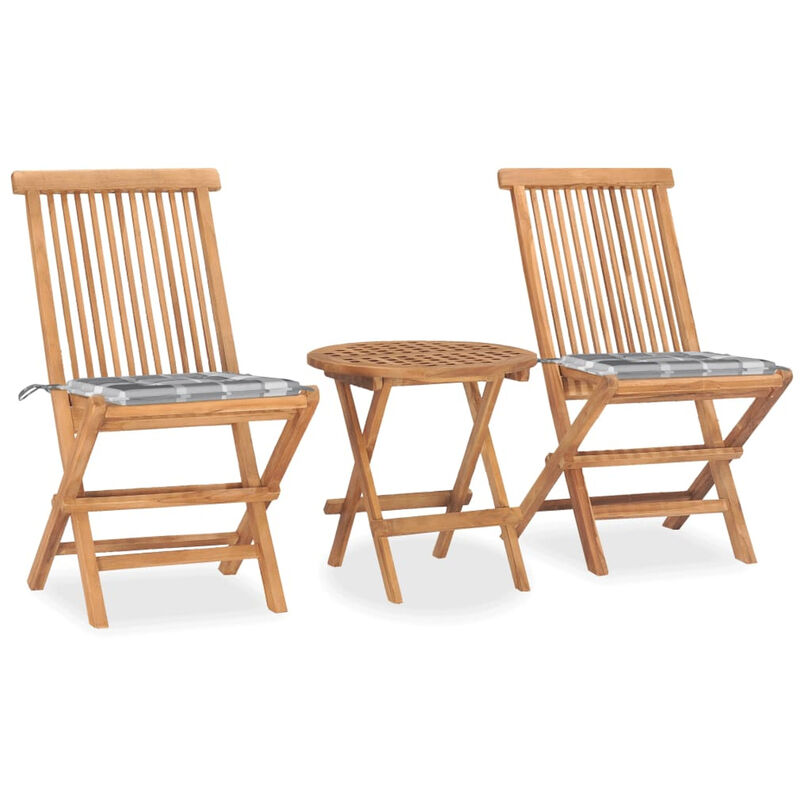 

Set comedor de jardin plegable 3 piezas madera de teca cojines