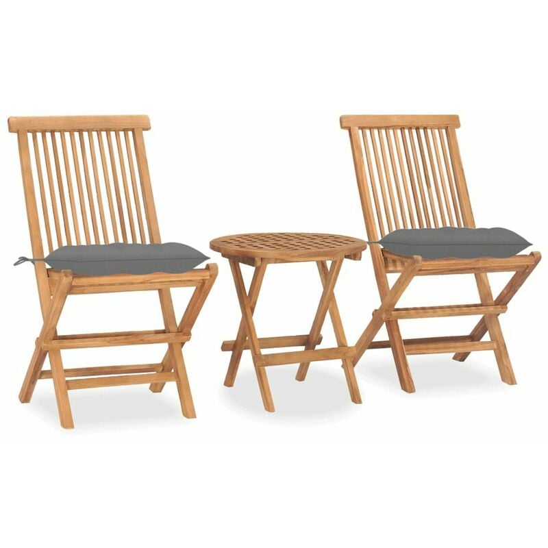 

Set comedor de jardin plegable 3 piezas madera de teca cojines