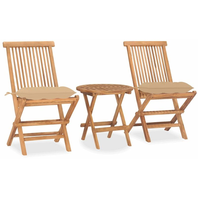

Set comedor de jardin plegable 3 piezas madera de teca cojines
