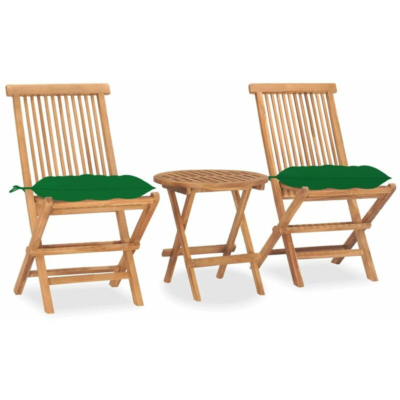 

Set comedor de jardin plegable 3 piezas madera de teca cojines