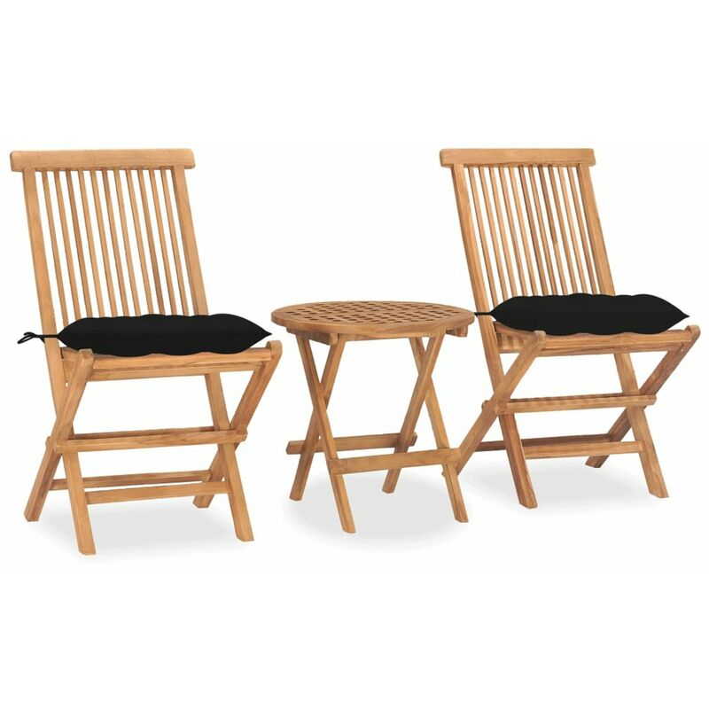 

Set comedor de jardin plegable 3 piezas madera de teca cojines