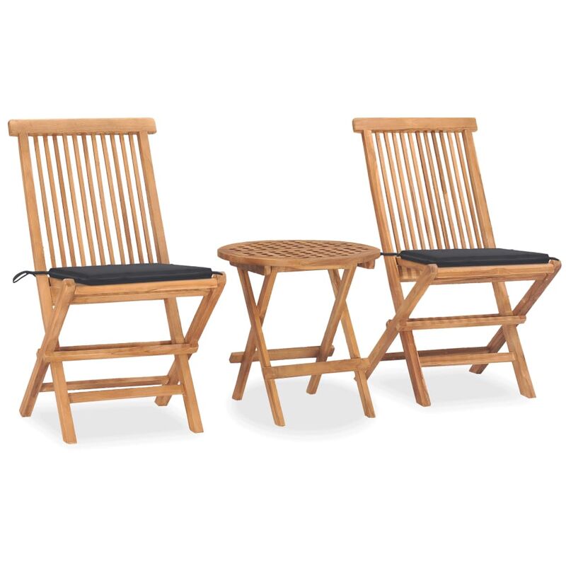 

Set comedor de jardín plegable 3 piezas madera de teca cojines