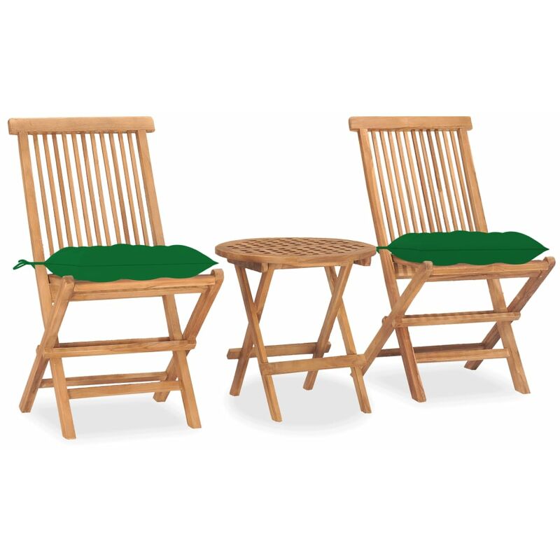 

Set comedor de jardín plegable 3 piezas madera de teca cojines