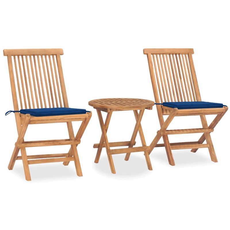 

Set comedor de jardín plegable 3 piezas madera de teca cojines