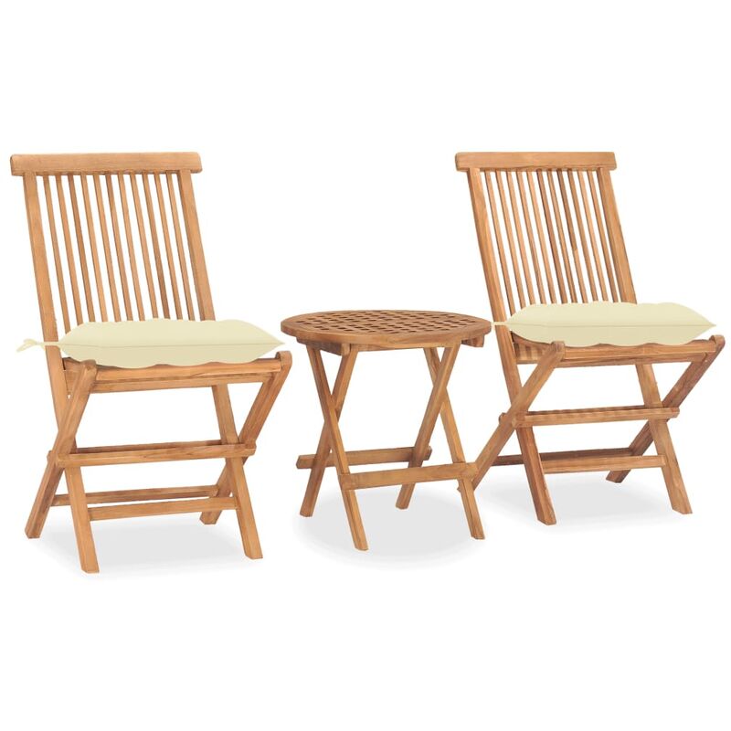 

Set comedor de jardín plegable 3 piezas madera de teca cojines