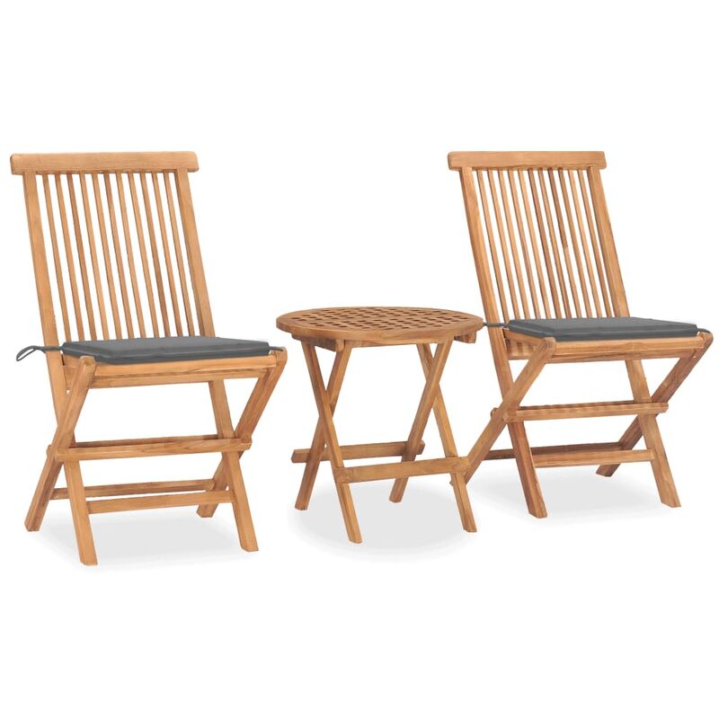 

Set comedor de jardín plegable 3 piezas madera de teca cojines