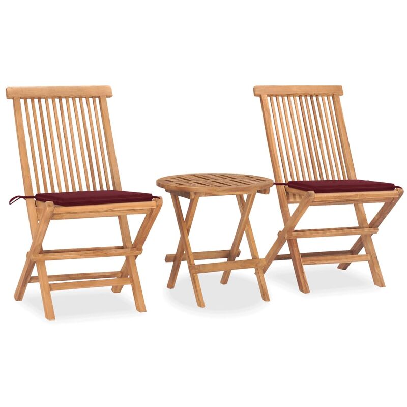 

Set comedor de jardín plegable 3 piezas madera de teca cojines