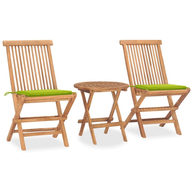 

Set comedor de jardín plegable 3 piezas madera de teca cojines
