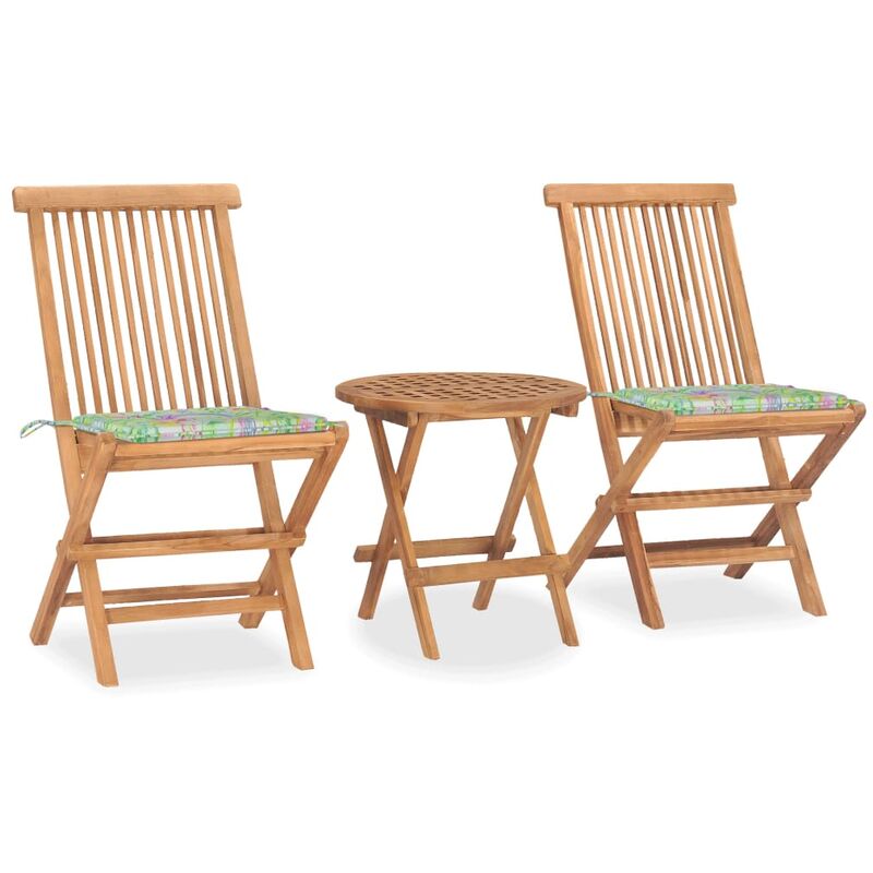

Set comedor de jardín plegable 3 piezas madera de teca cojines