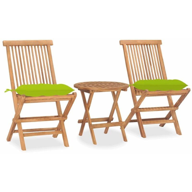 

Set comedor de jardín plegable 3 piezas madera de teca cojines