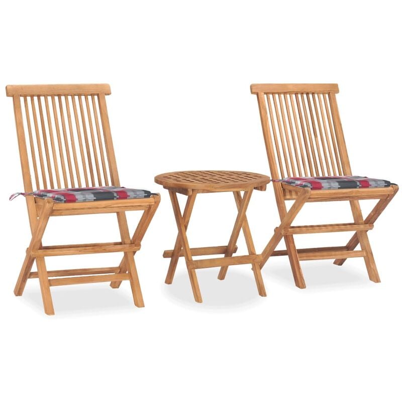 

Set comedor de jardín plegable 3 piezas madera de teca cojines