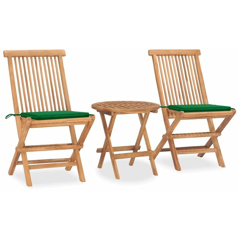 

Set comedor de jardín plegable 3 piezas madera de teca cojines