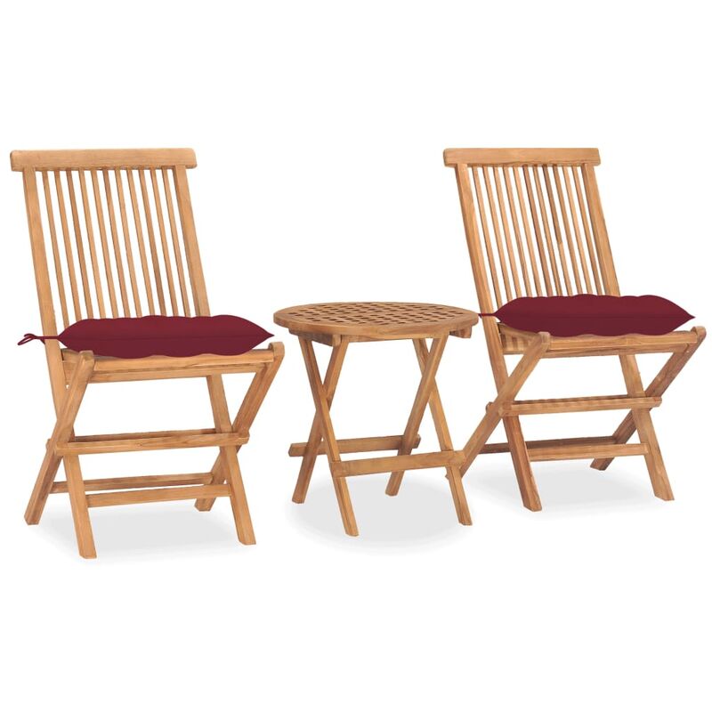 

Set comedor de jardín plegable 3 piezas madera de teca cojines