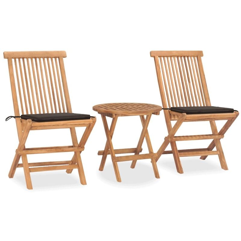

Set comedor de jardín plegable 3 piezas madera de teca cojines