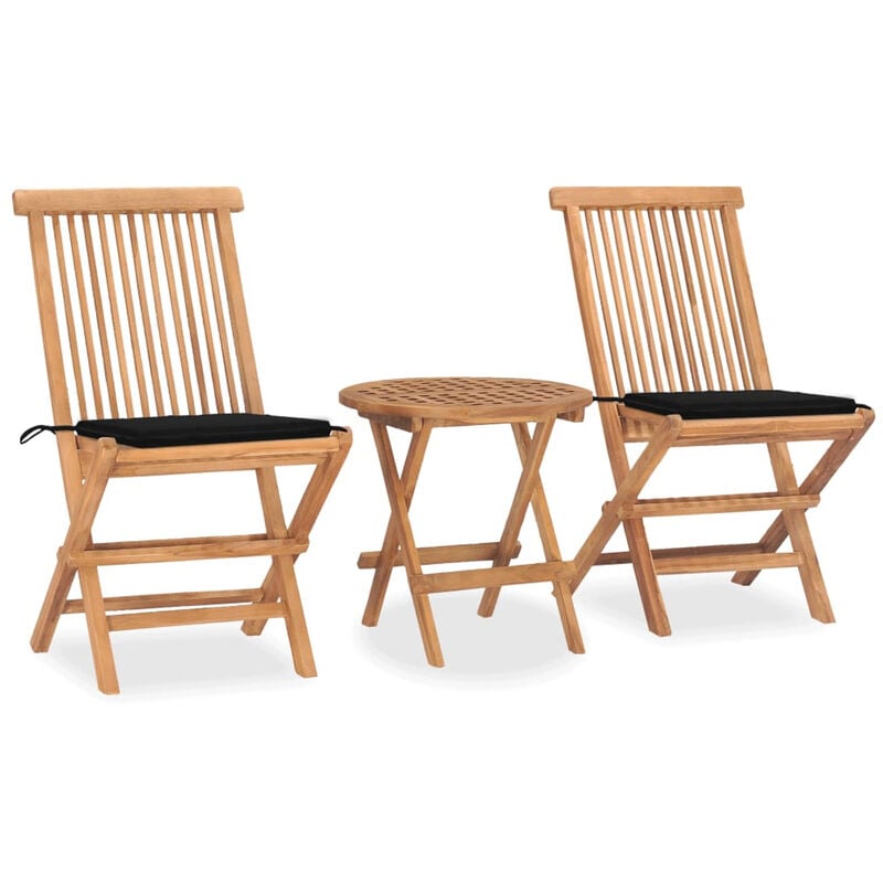 

Set comedor de jardin plegable 3 piezas madera de teca cojines