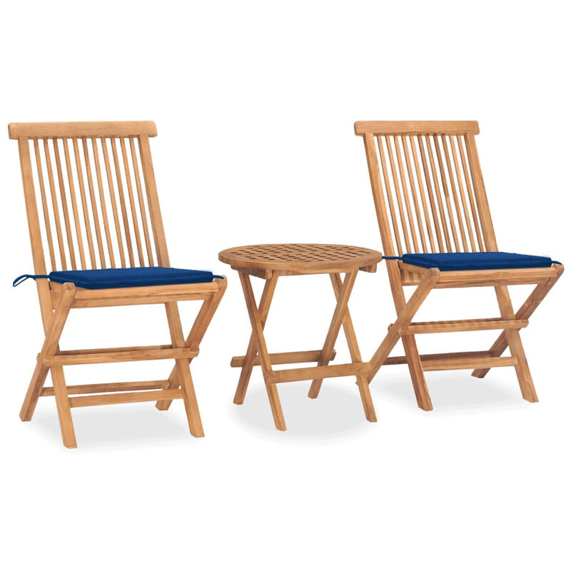 

Set comedor de jardin plegable 3 piezas madera de teca cojines