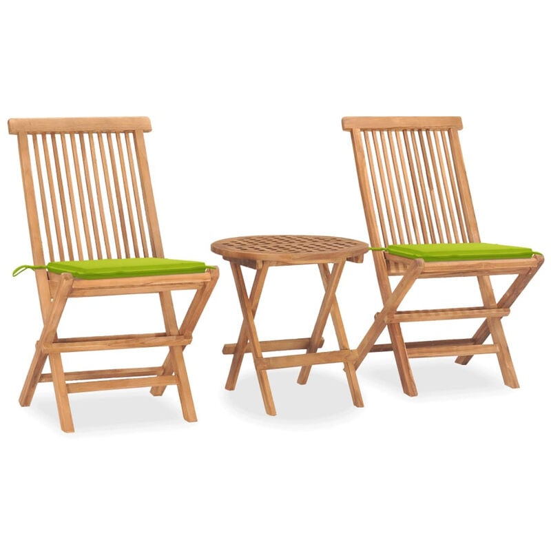 

Set comedor de jardin plegable 3 piezas madera de teca cojines