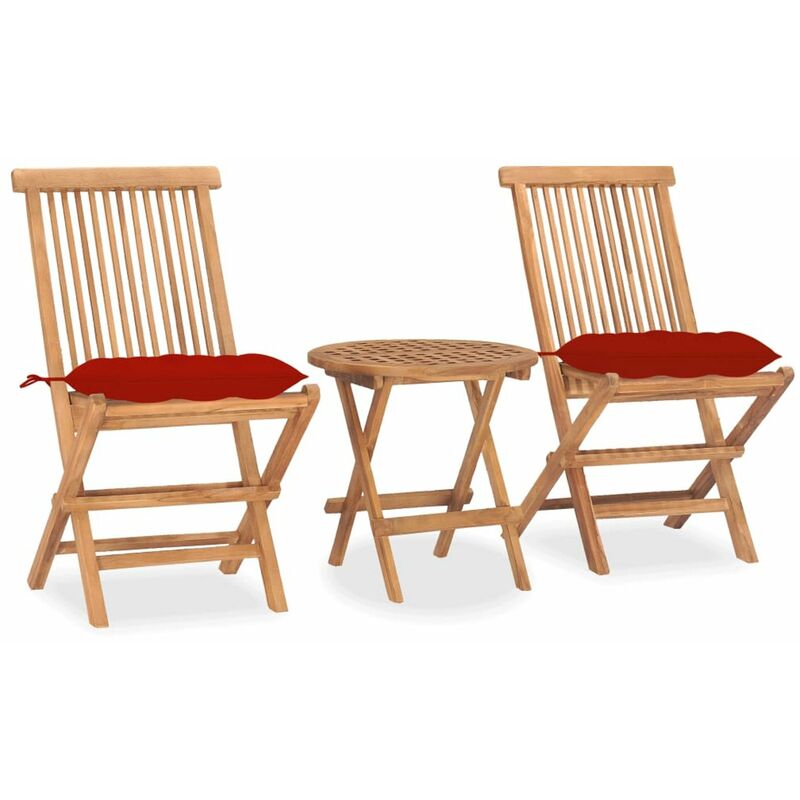 

Set comedor de jardin plegable 3 piezas madera de teca cojines