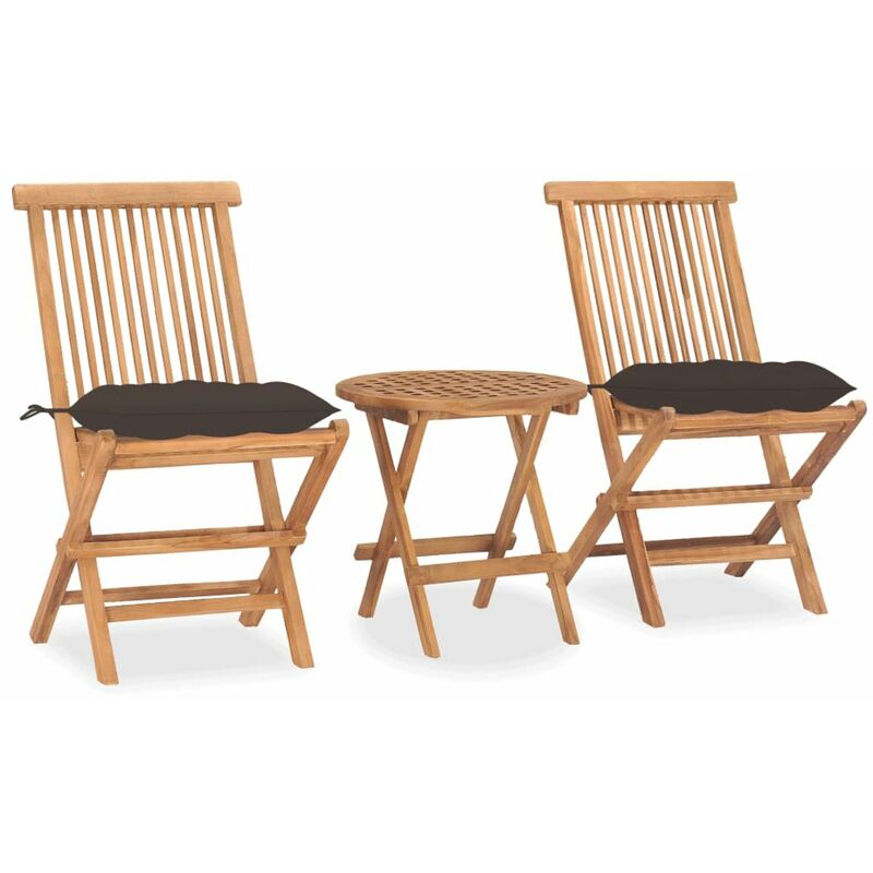 

Set comedor de jardin plegable 3 piezas madera de teca cojines