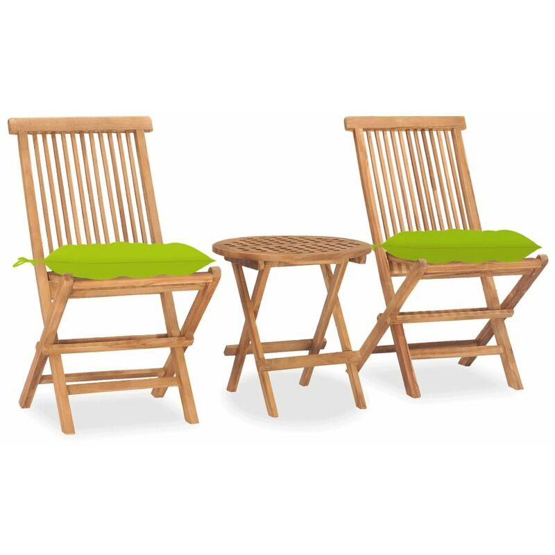 

Set comedor de jardin plegable 3 piezas madera de teca cojines