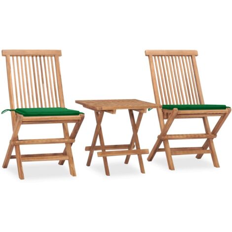 Set comedor de jardín plegable 3 piezas madera de teca cojines