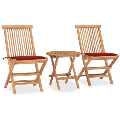 Set comedor de jardín plegable 3 piezas madera de teca cojines