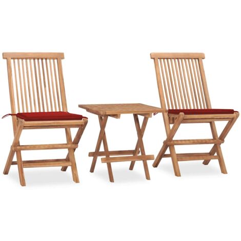 Set comedor de jardín plegable 3 piezas madera de teca cojines