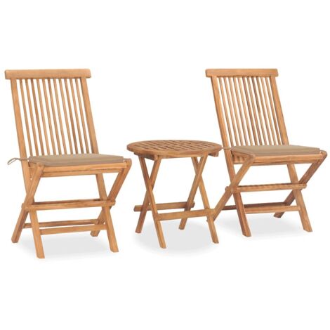 Set comedor de jardín plegable 3 piezas madera de teca cojines