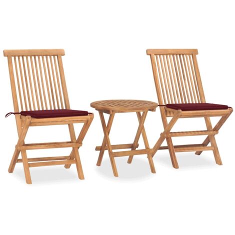 Set comedor de jardín plegable 3 piezas madera de teca cojines