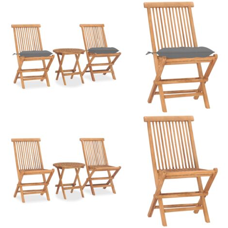 Set comedor de jardín plegable 3 piezas madera de teca cojines - Muebles de jardín - Mesa de jardín