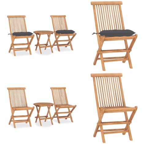 Set comedor de jardín plegable 3 piezas madera de teca cojines - Muebles de jardín - Mesa de jardín