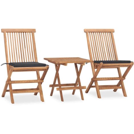 Set comedor de jardín plegable 3 piezas madera de teca cojines vidaXL