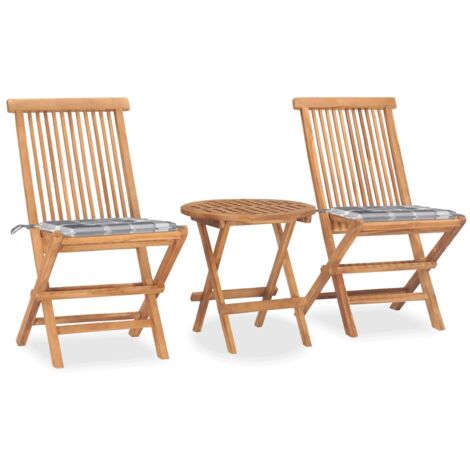 Set comedor de jardín plegable 3 piezas madera de teca cojines vidaXL
