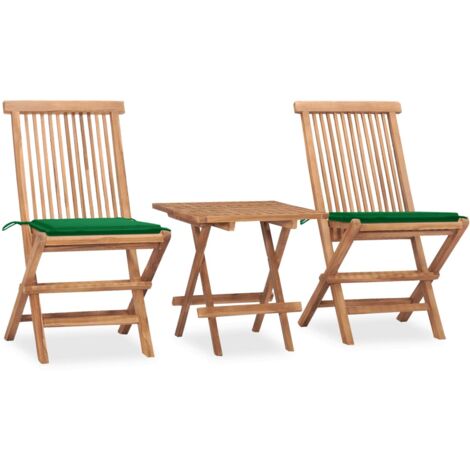 Set comedor de jardín plegable 3 piezas madera de teca cojines vidaXL