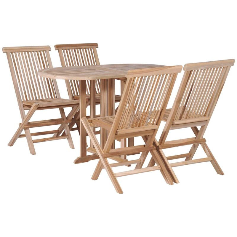 Set comedor de jardín plegable 5 piezas madera maciza de teca