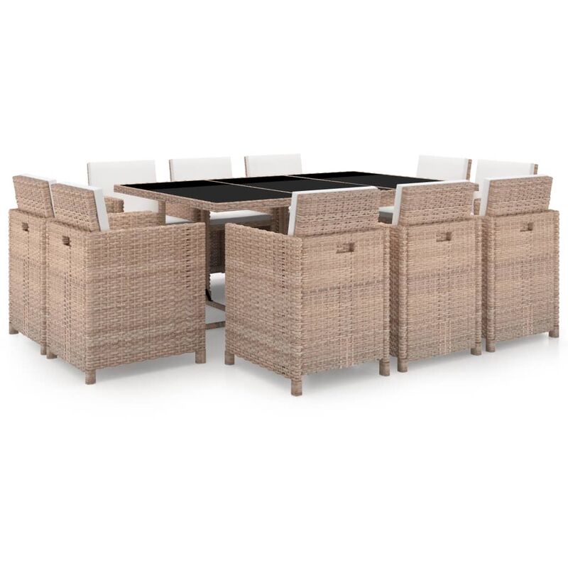 

Set comedor de jardín 11 piezas y cojines ratán sintético beige - Beige