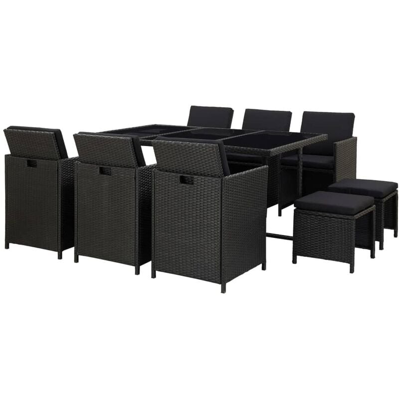 

Set comedor de jardín 11 piezas y cojines ratán sintético negro - Negro